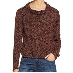 Eileen Fisher Marled Funnel Neck Cotton Blend Sweater Large